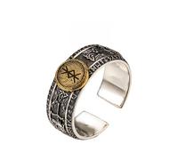 AHTCPO Viking Rune Ring 925 Silver, Copper - Adjustable Norse Jewelry for Men, Medieval Warrior Pinky Ring, Unisex Runic Gift(Protection,M)