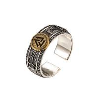 AHTCPO Viking Rune Ring 925 Silver, Copper - Adjustable Norse Jewelry for Men, Medieval Warrior Pinky Ring, Unisex Runic Gift(Odin's Knot,M)