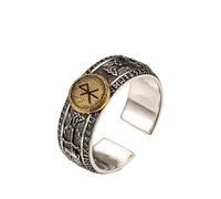 AHTCPO Viking Rune Ring 925 Silver, Copper - Adjustable Norse Jewelry for Men, Medieval Warrior Pinky Ring, Unisex Runic Gift(Love,L)