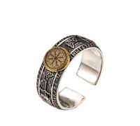 AHTCPO Viking Rune Ring 925 Silver, Copper - Adjustable Norse Jewelry for Men, Medieval Warrior Pinky Ring, Unisex Runic Gift(Helm of Awe,S)