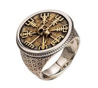 AHTCPO Viking Skull Chief Legend 925 Silver Ring for Men - Adjustable Open Band with Copper Inlay(11)