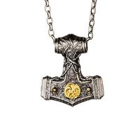 AHTCPO Viking Thor's Hammer Necklace with Four Elements Norse Mythology Jewelry S925 Sterling Silver Mjolnir Pendant for Men Women(Pendant+silver chain)