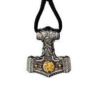 AHTCPO Viking Thor's Hammer Necklace with Four Elements Norse Mythology Jewelry S925 Sterling Silver Mjolnir Pendant for Men Women(Pendant+wax cord)
