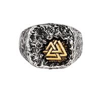 AHTCPO Viking Treasure Silver Copper Ring - Geometric Triangle Norse Ring for Men, Adjustable Unisex, Retro Jewelry