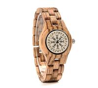 AHTCPO Vikings Wooden Watch, Vintage Odin Symbol Vegvisir Wooden Watch, Luxury Stylish Watch Wood Strap with Bamboo Wooden Box