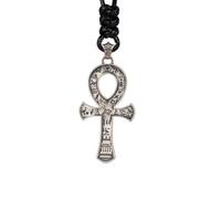 AHTCPO Vintage 925 Sterling Silver Egyptian Ankh Cross Pendant Necklace for Men Women Black Cord(Pendant+wax cord)