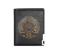 AHTCPO Vintage Leather Wallets, Tri-Fold Large Capacity Soft Slim Celtic Norse Runes Wallet, Nice Gift for Men Work Travel,Black Viking Tree of Life 1