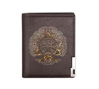 AHTCPO Vintage Leather Wallets, Tri-Fold Large Capacity Soft Slim Celtic Norse Runes Wallet, Nice Gift for Men Work Travel,Brown Viking Tree of Life 2