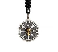 AHTCPO Vintage Viking Skull Necklace 925 Sterling Silver Copper Pendant Norse Amulet Protection Jewelry with 3Mm 23.6in Silver O Chain Retro Punk Style(Pendant+wax cord)