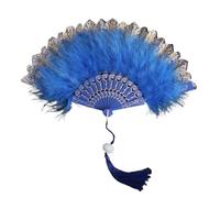 AHUAN Cheongsam Hand Fans for Women Foldable Cosplay, Wedding Decorations Feather Chinese Fan Portable Folding Fan(Blue)