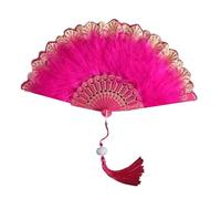 AHUAN Cheongsam Hand Fans for Women Foldable Cosplay, Wedding Decorations Feather Chinese Fan Portable Folding Fan(Rose red)