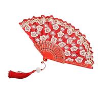 AHUAN Dance Hand Fans for Women Foldable Hanfu Cheongsam, Portable Folding Fan Summer Chinese Fan for Beach Party, Birthday(Red B)