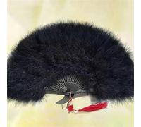 AHUAN Dance Performance Hand Fans for Women Foldable Portable, Feather Chinese Fan for Wedding Decorations, Festival Folding Fan(Black fan bone)