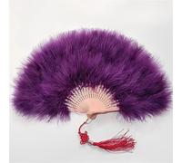 AHUAN Dance Performance Hand Fans for Women Foldable Portable, Feather Chinese Fan for Wedding Decorations, Festival Folding Fan(Deep purple)