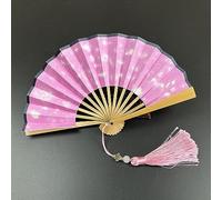 AHUAN Folding Fan Diy Calligraphy Paintings Xuan Paper Hand Fan Foldable, Portable Chinese Fan for Travel Camping, Summer Music Festivals(Pink snowflakes-bamboo,L)