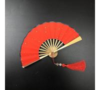 AHUAN Folding Fan Diy Calligraphy Paintings Xuan Paper Hand Fan Foldable, Portable Chinese Fan for Travel Camping, Summer Music Festivals(Red sprinkled gold-bamboo,M)