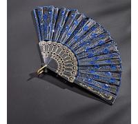 AHUAN Lace Embroidery Hand Fans for Women Foldable Retro, Chinese Fan for Performance Props, Cosplay Folding Fan Portable Home Decoration(Royal blue)