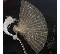 AHUAN Minimalism Handmade Drip Glue Folding Fan for Comic Convention, Concert Hand Fan Summer Portable Chinese Fan Cheongsam(Blue white gradient)