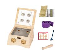 AHUAN Wooden Moxa Box with Removable Handle Moxa Stick, Bandage Moxibustion Kit Adjustable Temperature Handheld Moxibustion Box for Waist, Arms(Set C 4-Hole)