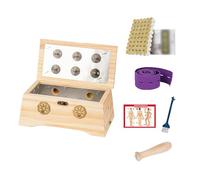 AHUAN Wooden Moxa Box with Removable Handle Moxa Stick, Bandage Moxibustion Kit Adjustable Temperature Handheld Moxibustion Box for Waist, Arms(Set C 6-Hole)
