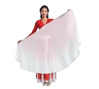 AHUFGN Belly Dance Fan Big Size Fan Veil Chiffon Fabric Gradient Flowy Opening Dance Props Flexiable Handle Round(Color 7,1PCS)