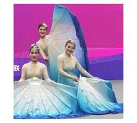 AHUFGN Belly Dance Fan Big Size Fan Veil Chiffon Fabric Gradient Flowy Opening Dance Props Flexiable Handle Round(Color 12,1PCS)