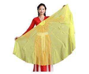AHUFGN Belly Dance Fan Big Size Fan Veil Chiffon Fabric Gradient Flowy Opening Dance Props Flexiable Handle Round(Color 3,2PCS)