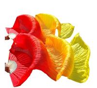 AHUFGN Belly Dance Fans Real Silk Fans 1 Pair Belly Dance Classic Size Ribs Performance Props(Color 15,L 180x90cm)