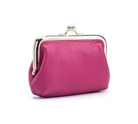 AHUFGN Kiss Lock Purse Genuine Leather Compact Kiss-Lock Purse - Mini Coin Wallet with Card Holder, Soft Lychee Texture Women's Small Bag(Rose red)