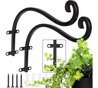 AHUNTTER 2 Pack 12 Inch Heavy Duty Hanging Basket Brackets Curved Up Iron Planter Hooks Decorative Metal Outdoor Garden Plant Pots Wall Hangers for Lanterns Fence Flowers by Post - Black