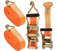 AHUNTTER 2 Sets Ratchet Tie Down Straps 5cm x 6m, 11000lb Break Strength, Heavy Duty Lashing Strap, Securing Straps with Handle and Metal J Hook for Trucks, Cars, Motorcycles - Orange