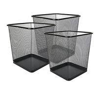 AHUNTTER 3 Pack Mesh Waste Paper Bin 12 Litres Metal Waste Basket Small Trash Can Rubbish Bin for Bedrooms Bathrooms Office Home Kitchens Supplies, 24 X 26cm Black Square