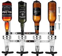 AHUNTTER 4 Bottle Optics for Spirits Bar Butler Wall Mounted Bottle Bracket Alcohol Wine Upside Down Drink Dispenser Stand Rack for Home Pub or Kitchen Bar, 30ml Optic Spirit Barware Set