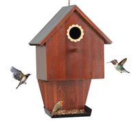 AHUONEL Bird Houses for Outside Hanging Bird Feeder, Garden Wild Bird Feeders for Outdoors, Wooden Bird House for Bluebird Finch Cardinal Hummingbirds Chickadee Wren, Gift for Bird Lovers