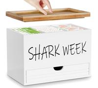 AHUONEL Tampon Holder for Bathroom, Feminine Product Organizer with Lid and Drawer, Wood Shark Week Tampon Storage, Lady Stuff Box for Bathroom Accessories and Toilet Organizer