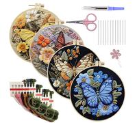 Ahuuen Butterfly Embroidery Kit - Butterfly Creative Colorful - Embroidery Kit with Pattern - for Learning Practice Learn School Project Entertainment Women Friend Youth Men Family