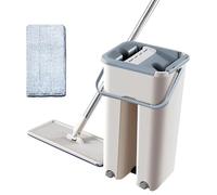 Ahuuen Flat Floor Cleaning Mop | Flat Squeeze Mop and Bucket - Dry and Wet Separation Flat Mop and Bucket Set, No Touching Floor Cleaning Mop Set