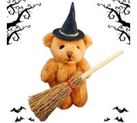 Ahuuen Halloween Plush Bear,Plush Bear Miniature Decor for Halloween | Desktop Scene Prop with Pumpkin Broom for Nightstand Escape Room Dorm Shelf Dining Table