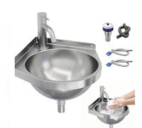 Ahuuen Small Bathroom Sink,Stainless Steel Corner Washbasin with Faucet,Triangular Wall Mount Sink | for Bathroom Kitchen Home Entryway Laundry Garden Patio Mudroom