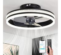 AHWEKR Quiet Ceiling Fans with Lights Remote Control, Modern Lighting Fan Ceiling Light LED Dimmable Ceiling Fan Lamps for Bedroom Living Room, Fan Reversible and 6 Speeds (Black, 40CM)
