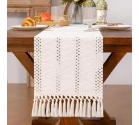 AHWEKR Table Runner, Natural Hessian Dining Table Runner Rustic Cotton Linen Table Runner with Tassels Home Holiday Party Decor Table Centrepiece Fireplace Mantle Runner，30x200cm
