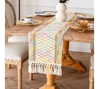 AHWEKR Table Runner, Natural Hessian Dining Table Runner Rustic Cotton Linen Table Runner with Tassels Home Holiday Party Decor Table Centrepiece Fireplace Mantle Runner，30x275cm