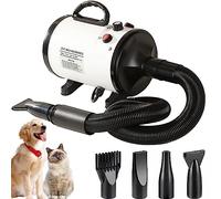 AHWOiHS Dog Hair Dryer Dog Grooming Dryer 2800W Dog Blaster Dryer Pet Dryer Blower Stepless Speed Professional Pet Grooming Hair Dryer with 4 Different Nozzles for Dog Cat (White)