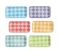 AHX Appetizer Plates Set Dessert Plate - Rectangular Small Serving Plates for Sushi | Tapas | Snack - Colorful Ceramic Serving Dishes Set of 6 - Microwave and Dishwasher Safe - 8 inch