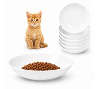 AHX Cat Bowls - Ceramic Cat Food Bowl Set, Wide Shallow for Whisker Fatigue Relief, Cute Flat Feeding Dishes, Microwave and Dishwasher Safe - 6 Pack - 5.3 oz - 5.6 Inch - White