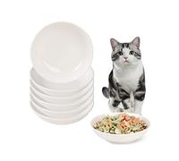 AHX Ceramic Cat Food Bowl Set - Wide Shallow for Whisker Fatigue Relief Cute Feeding Bowls Flat Dish Plates Microwave and Dishwasher Safe 6 Pack 8.5 oz 5.75 inch White