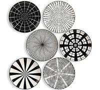AHX Dinner Plates Ceramic Plate Set - 10 Inch Large Porcelain Round Plate Sets of 6 - Flat Modern Black Pattern Dining Plates for Kitchen | Family - Dishwasher | Microwave | Oven Safe