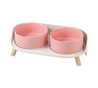AHX Elevated Dog Food Water Bowl - Raised Dog Bowls with Stand Non Skid - Double Dog Feeding Bowl Set with Splash Proof Guard - Ceramic Pet Dish for Small to Medium Dogs and Large Cats