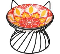 AHX Raised Ceramic Cat Food Bowl - Elevated Dish with Anti Slip Stand Wide Shallow Whisker Friendly Cute Plate Feeding Bowls Microwave and Dishwasher Safe 8.5 oz 5.75 inch, Red