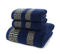 AHXHWKA Wociud XHSP 100% Cotton Highly Absorbent Embroidered Towels 3-Piece Towel Set Hotel Bath Towel, 1 Bath Towels, 2 Hand Towels Extra Think Beach Bath Towels (Blue)
